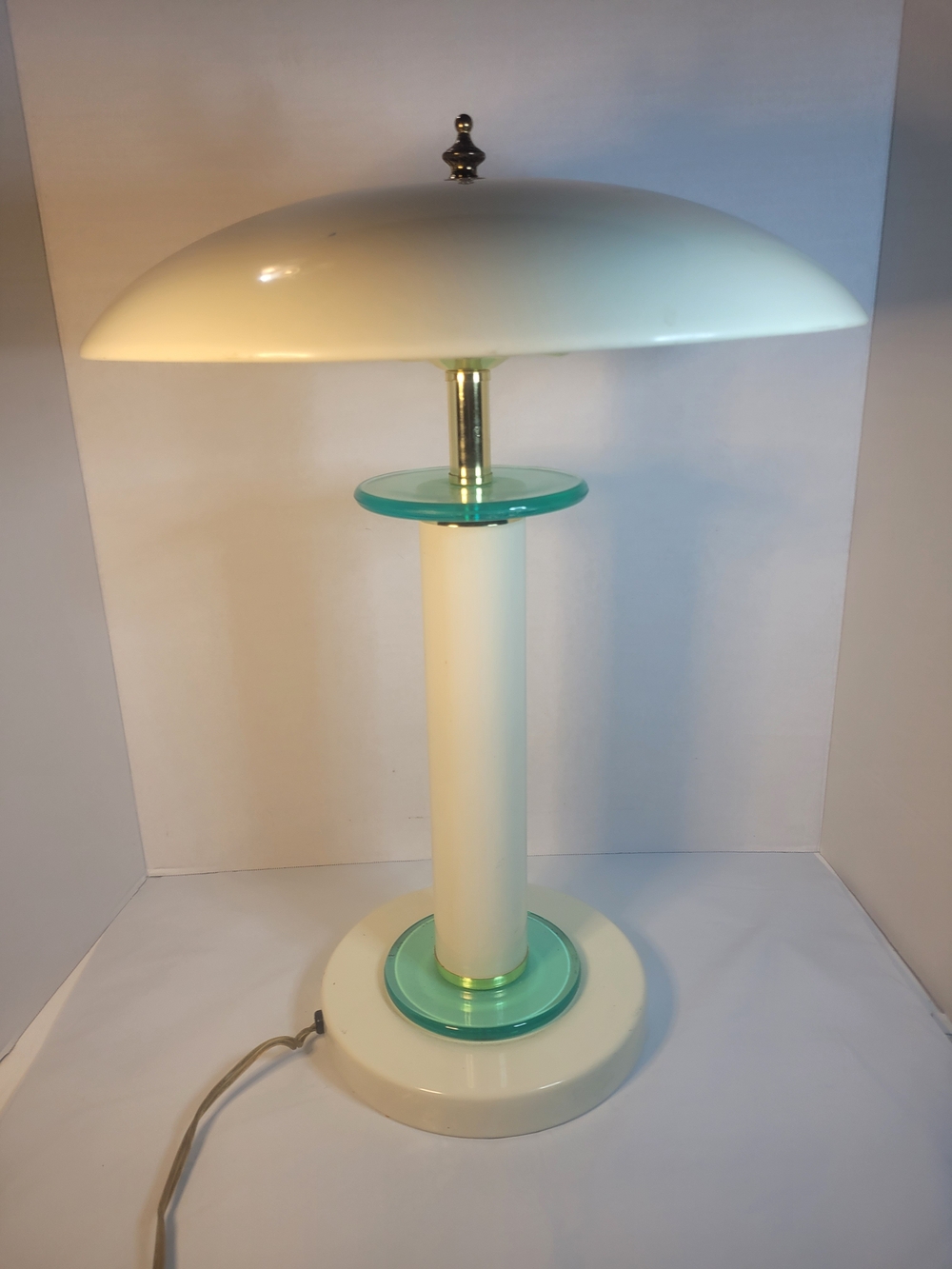 UFO Saucer Atomic 3-Way Touch Lamp Mushroom Shade Aqua Rings Missing Base Cover